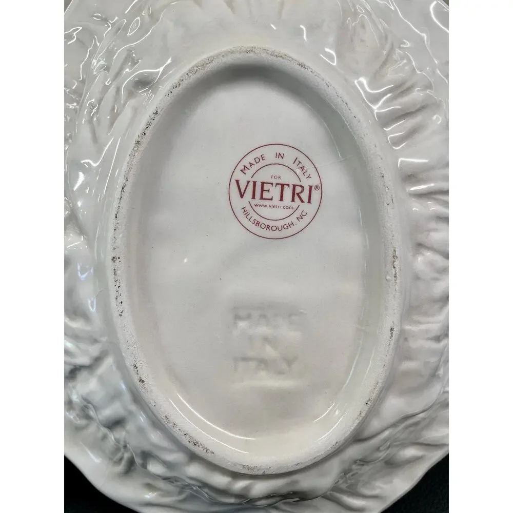 Italian Majolica Vietri Divided White Cabbage Leaf and Asparagus Dish